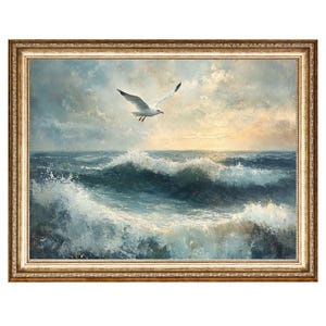 Seagull Art Ocean Wall Art Waves Coastal Decor Seascape Oil Painting, Cottage Core Art, VINTAGE Painting, DIGITAL PRINTS