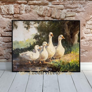 Vintage Ducks Oil Painting, Farmhouse Rustic Wall Art (Digital Print) image 6