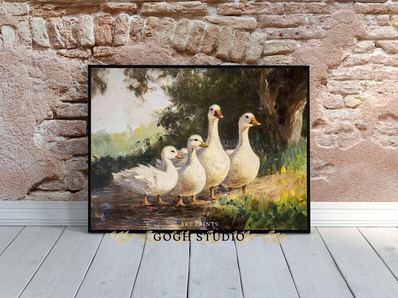 Vintage Ducks Oil Painting, Farmhouse Rustic Wall Art (Digital Print) image 6
