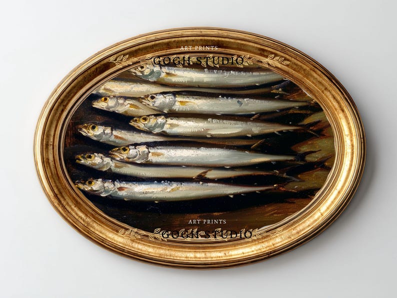 Sardines Painting Food Art Fish Artwork Wall Art Room Antique Decor PRINTABLE image 4