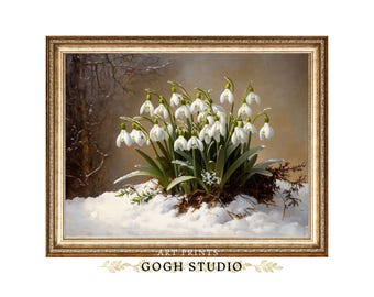 Snowdrops Winter Forest Vintage Art Print Cottagecore (Digital Download)