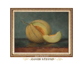 Melon Still Life Art Print, Vintage French Country Kitchen Decor, Digital Download