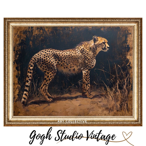 Cheetah Artwork Wildlife Art Animal Painting, Cheetah PRINTABLE Vintage Oil Painting WALL ART Print Digital Download