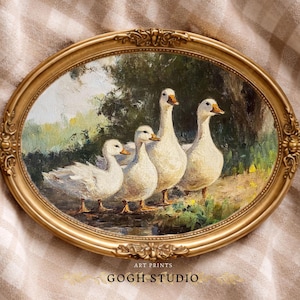 Vintage Ducks Oil Painting, Farmhouse Rustic Wall Art (Digital Print) image 4