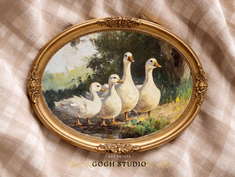 Vintage Ducks Oil Painting, Farmhouse Rustic Wall Art (Digital Print) image 4
