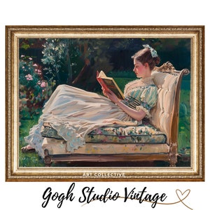 Porträtmalerei Frau liest Buch drucken, Frauenporträt DRUCKBARE Vintage Ölgemälde WALL ART Print Digital Download