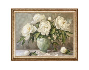 Peony Painting Flowers in Vase Oil Painting, Cottage Core Art, VINTAGE Painting, DIGITAL PRINTS