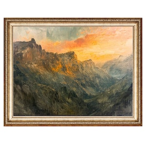 Rocky Mountain Art Mountains Sunset Moody Wall Art VINTAGE Prints, PRINTABLE Wall ART, Horizontal Art Digital Download