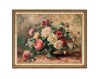 Peinture à l'huile de fleurs vintage, nature morte florale (téléchargement numérique)