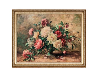 Floral Oil Painting Vintage Flowers Wall Art Vintage Prints PRINTABLE Digital Download Large Wall Art