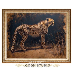Pintura al óleo vintage de guepardo, arte de la vida silvestre africana (descarga digital)