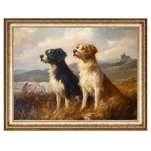 Jagdhunde rustikale Landschaftsmalerei Wandkunst Ölgemälde, Cottage Core Art, VINTAGE Malerei, druckbare Wandkunst, DIGITAL PRINTS