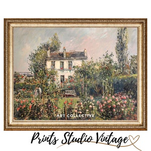 English Countryside Farmhouse Wall Decor, Rose Garden Painting  Vintage PRINTABLE Large Oil Painting, WALL ART Digital Download Downloadable