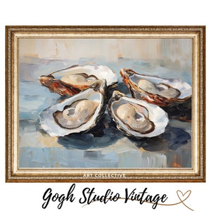 Vintage Oyster  Still Life Oil Painting Oyster Art Oyster Oil Painting Kitchen Wall art  Food Art Oyster Seashell Painting