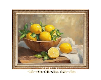 Lámina de pintura al óleo de limón, decoración de cocina vintage (impresión digital)