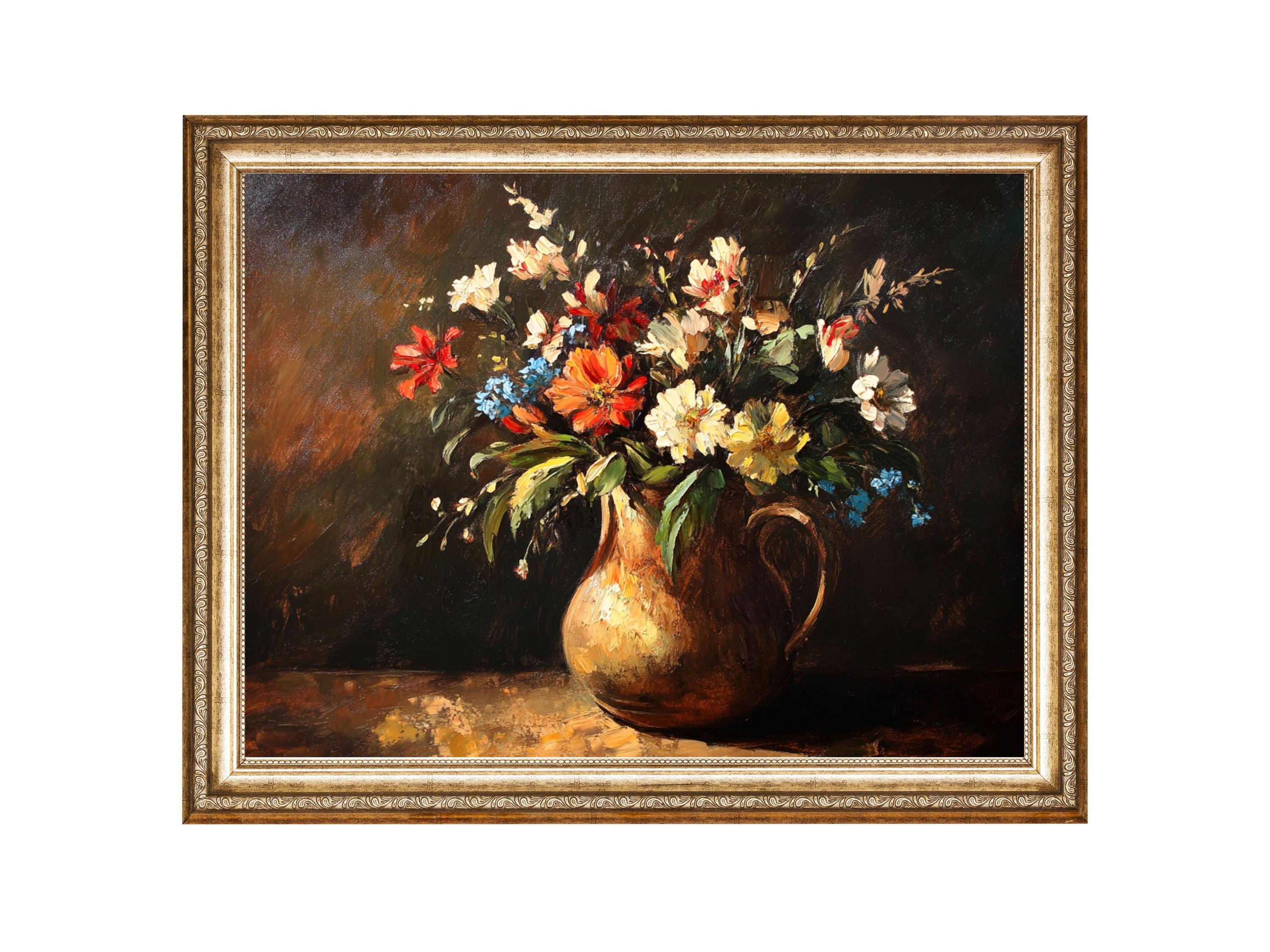 レンブラント風の花の油絵プリント、ヴィンテージコテージコア