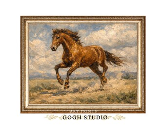 Printable Running Horse Oil Painting Rustic Living Room Art (Digital Download)