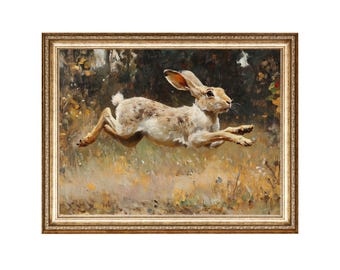 Vintage Rabbit Oil Painting Print, Cottagecore Animal Art (Digital Print)