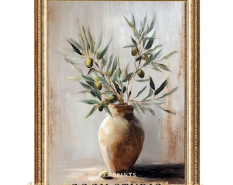 Olive Branch Vase Still Life Vintage Wall Art Printable Digital Download