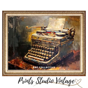 Vintage Typewriter Office ART PRINT Vintage Oil Painting, Aesthetic Canvas Wall Art Room Decor PRINTABLE Digital Download