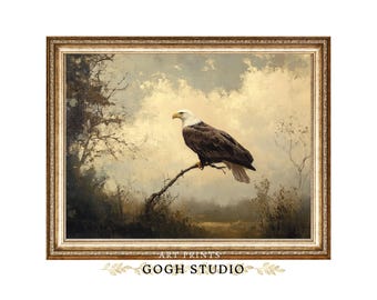 Vintage Bald Eagle Painting Rustic Wildlife Art (Digital Prints)