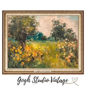 Wildflowers Meadow Painting Summer Landscape Printable, Digital Floral Art Antique Vintage Downloadable Artwork