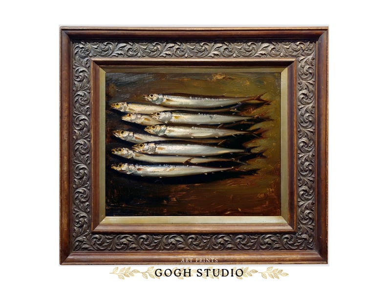 Sardines Painting Food Art Fish Artwork Wall Art Room Antique Decor PRINTABLE image 10