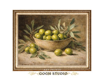 Vintage Olive Oil Painting Art Print, Kitchen Still Life (Digital Download)