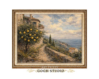 Zitronenbaum Mittelmeer-Ölgemälde, Vintage Cottagecore Art (Digitaldruck)