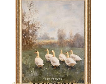 Vintage Duck Oil Painting Print, Rustic Farmhouse Animal Art (Digital Download)