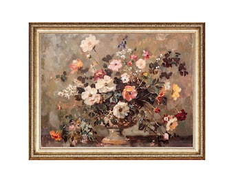 Impression d'art vintage floral nature morte, décoration d'intérieur ancienne (téléchargement numérique)