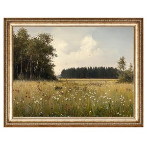 Wildblumen Wiese Rustikale Landschaft VINTAGE Ölgemälde, Cottagecore Wandkunst, druckbare Wandkunst, Digitaldrucke