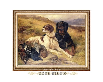 Lámina vintage de perro de caza: Pintura al óleo antigua (Descarga digital)