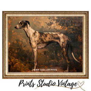 Greyhound Dog Portrait Pet Painting - Greyhound Dog Vintage Art Print - Dog Portrait Vintage Dog Art Cottagecore Decor