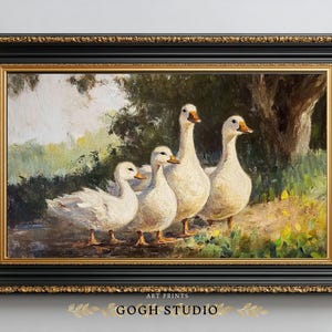Vintage Ducks Oil Painting, Farmhouse Rustic Wall Art (Digital Print) image 5