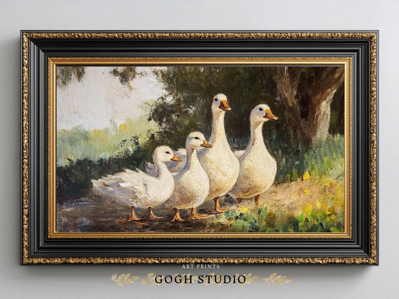 Vintage Ducks Oil Painting, Farmhouse Rustic Wall Art (Digital Print) image 5