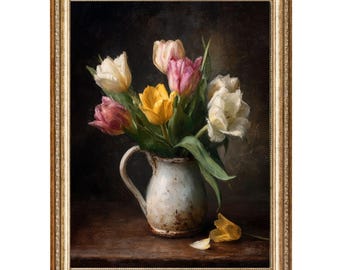 Tulip Bouquet Vintage Wall Art - Digital Prints - Printable Digital Download - Instant Download