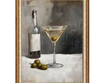 Vintage Martini Still Life Art Print, Bar Painting (Digital Download)