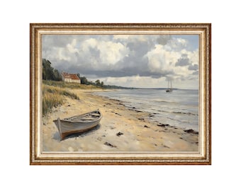 Printable Coastal Seascape Oil Painting Beach House Wall Art (Digital Download)