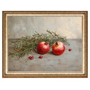 Pomegranate Food Art Fruit Still Life Oil Painting, Cottage Core Art, Best Gifts VINTAGE Painting, Printable Wall Art, DIGITAL PRINTS