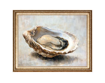 Oyster Shell Art Food Art Kitchen Still Life Oil Painting, Cottage Core Art, Best Gifts VINTAGE Painting, Printable Wall Art, DIGITAL PRINTS