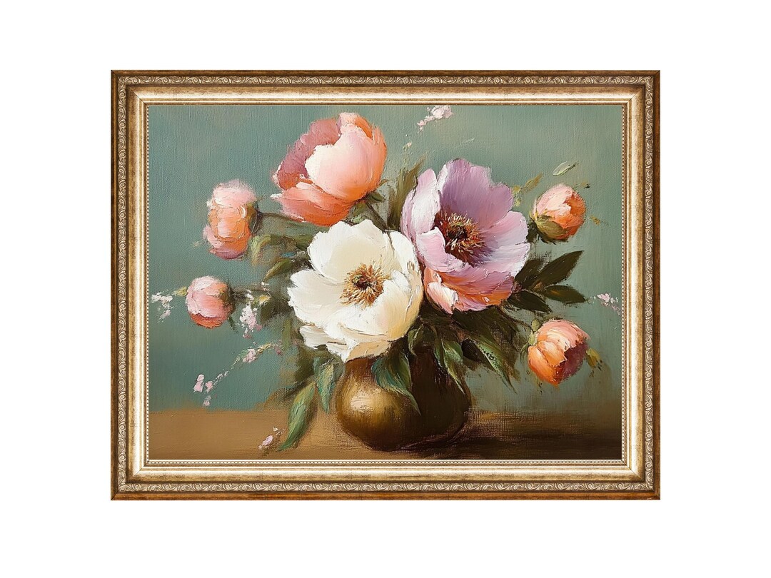Vintage Peony Bouquet Print, Elegant Floral Still Life (digital ...