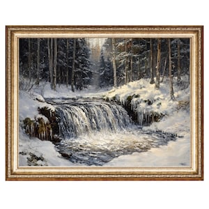 Waterfall Art Nature Wall Art Winter Waterfall Landscape Oil Painting,VINTAGE Style Prints, Cottage Core Gallery Wall Art, DIGITAL DOWNLOADS
