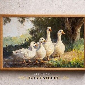 Vintage Ducks Oil Painting, Farmhouse Rustic Wall Art (Digital Print) image 2