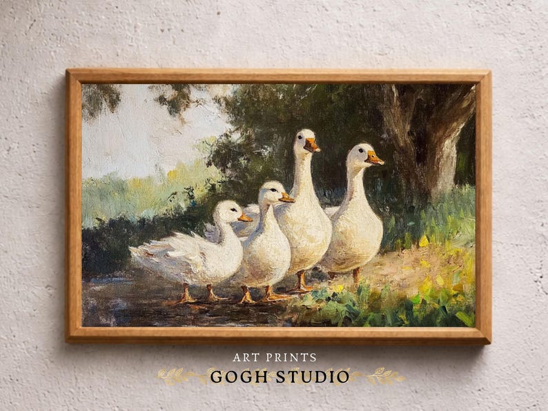 Vintage Ducks Oil Painting, Farmhouse Rustic Wall Art (Digital Print) image 2