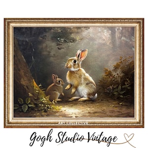 Vintage Rabbit Wall Art Farmhouse Decor, Bunnies Rabbit Print PRINTABLE Vintage Oil Painting WALL ART Print Digital Download