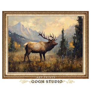 Elk Wall Art Colorado Oil Painting, Vintage Cottage Core Art (Digital Prints)