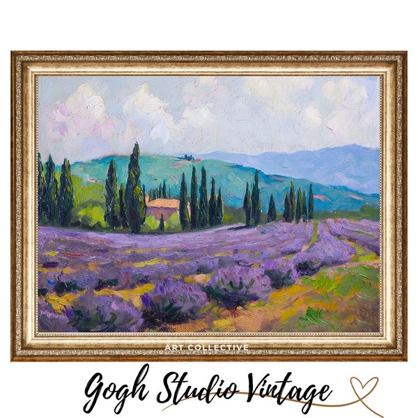 Lavender Fields Tuscany Art French Provence Wall Art Country Decor Lavender Landscape Antique Vintage Downloadable Artwork