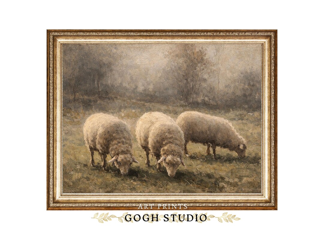 Printable Sheep Landscape Oil Painting Rustic Farmhouse Wall Art ...