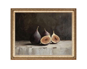 Vintage Fig Still Life Oil Painting, Cottagecore Art (Digital Prints)